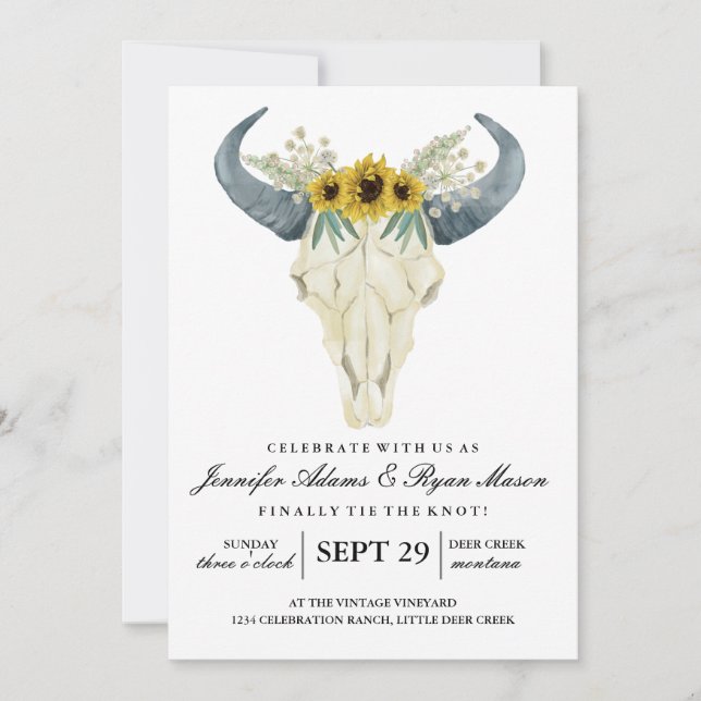 Invitation Rodéo rustique aquarelle | Fleurs de mariage 2 (Devant)
