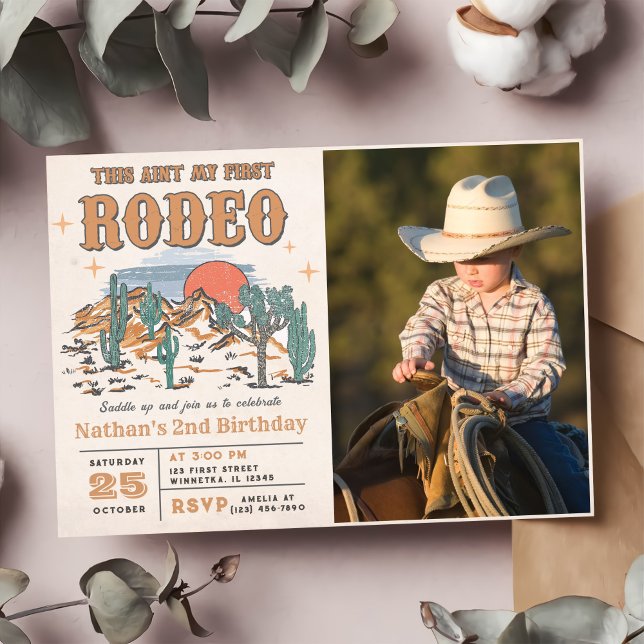 Invitation Rodeo Western Cowboy 2e anniversaire Photo (Créateur téléchargé)