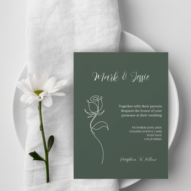Invitation ROE Dusky Green & White Simple Mariage (Créateur téléchargé)