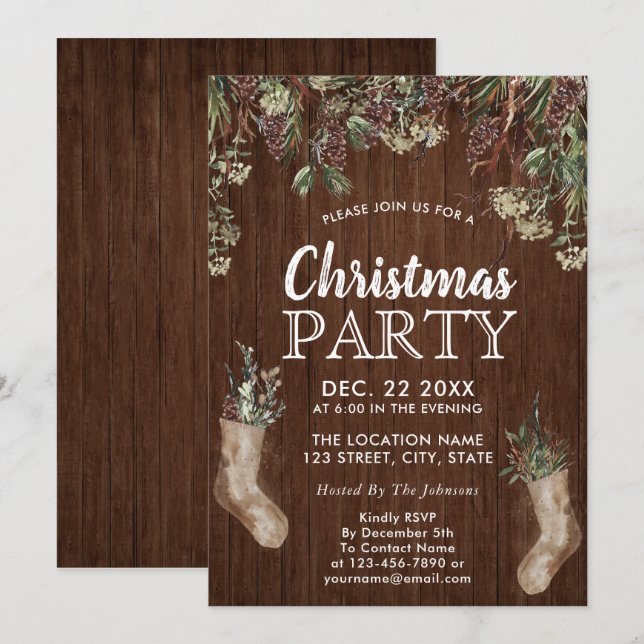 Invitation ROGNES FROSTY | Rustic Wood White Christmas Party (Devant / Derrière)