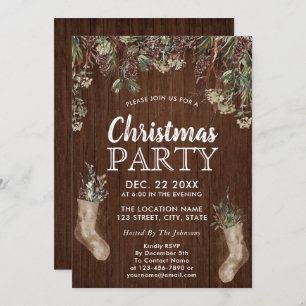 Invitation ROGNES FROSTY   Rustic Wood White Christmas Party