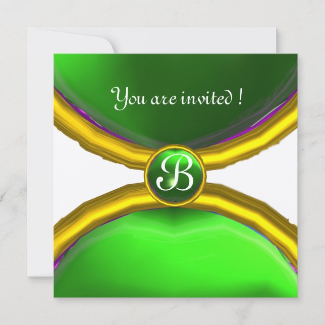 Invitation ROGNES MAGIQUES, Champagne vert Gem MONOGRAM (Devant)