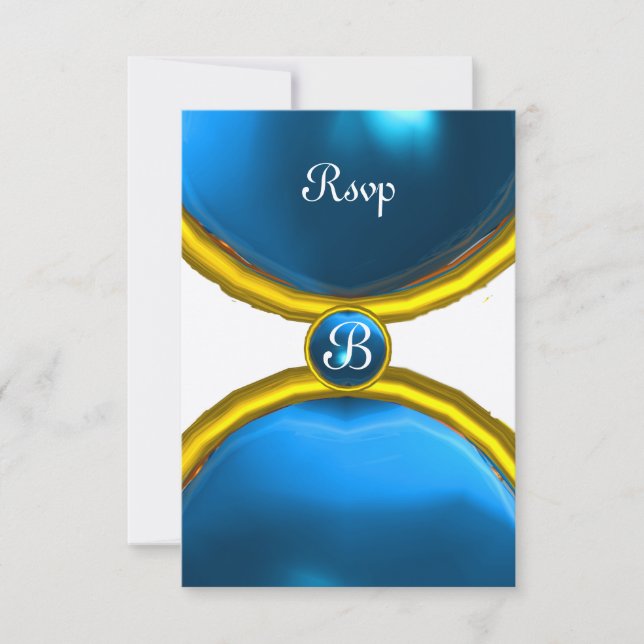 Invitation ROGNES MAGIQUES, MONOGRAM rsvp gem champagne bleu (Devant)