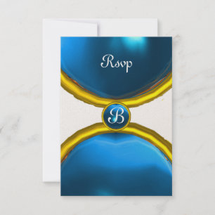 Invitation ROGNES MAGIQUES, MONOGRAM rsvp gem champagne bleu
