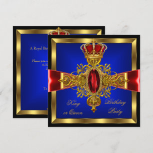 Invitation Roi ou Reine Bleu Royal Rouge Fête d'anniversaire