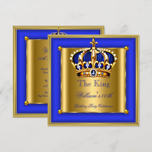Invitation Roi ou Reine Couronne d'Or Bleu Royal Fête d'Anniv