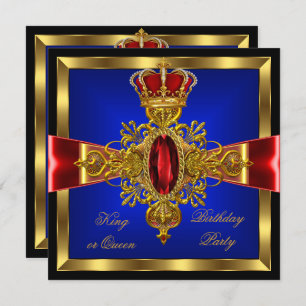 Invitation Roi ou Reine Royal Bleu Rouge fête d'anniversaire 