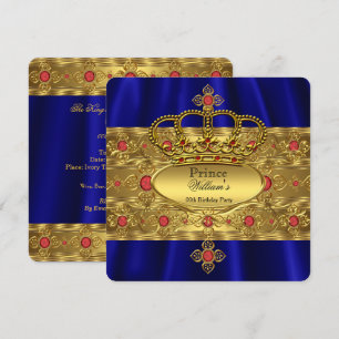 Invitation Roi Prince Royal Bleu Régent Rouge Couronne Annive