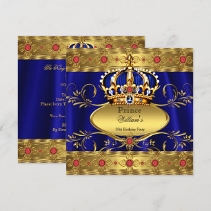 Invitation Roi Prince Royal Bleu Royal Rouge Couronne Anniver