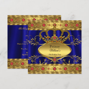 Invitation Roi Prince Royal Blue Regal Red Crown Anniversaire