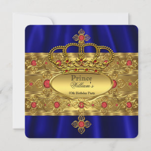 Invitation Roi Prince Royal Blue Regal Red Crown Anniversaire