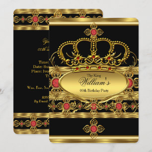 Invitation Roi Prince Royal Or Couronne Rouge Fête d'annivers