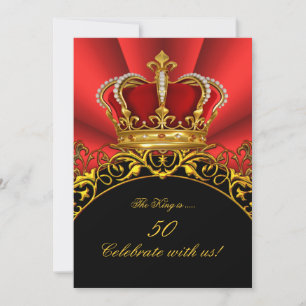 Invitation Roi Régal Reine Rouge Or Royal Fête d'anniversaire