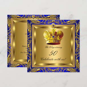 Invitation Roi Reine Bleu Royal Or Elite Fête d'Anniversaire