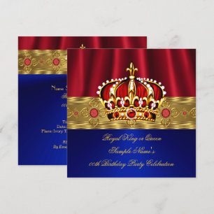 Invitation Roi Reine Rouge Couronne Royale Bleu Or Anniversai
