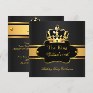 Invitation Roi Reine Royal Noir Or Anniversaire Hommes ou Fem