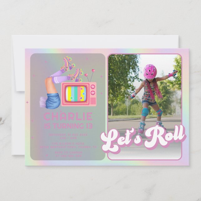Invitation Roll Disco Roller Anniversaire de enfant de patina (Devant)