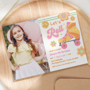 Invitation Roll Girl Roller Skating Birthday Photo