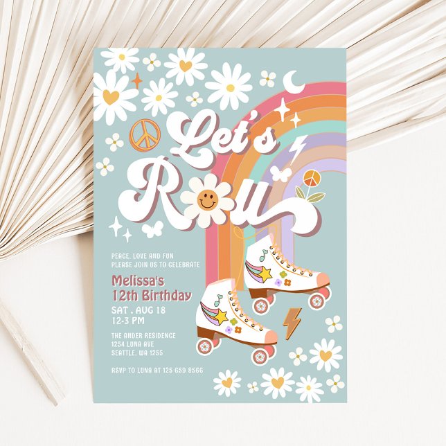 Invitation Roll Retro Super Blue Roller Skate Anniversaire (Créateur téléchargé)