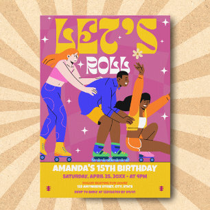 Invitation Roll Roller Skate Retro Anniversaire Fête