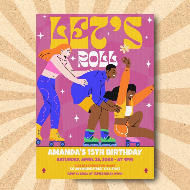 Invitation Roll Roller Skate Retro Anniversaire Fête (Créateur téléchargé)