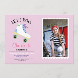 Invitation Roll Rollerskate rose fête d'anniversaire Photo
