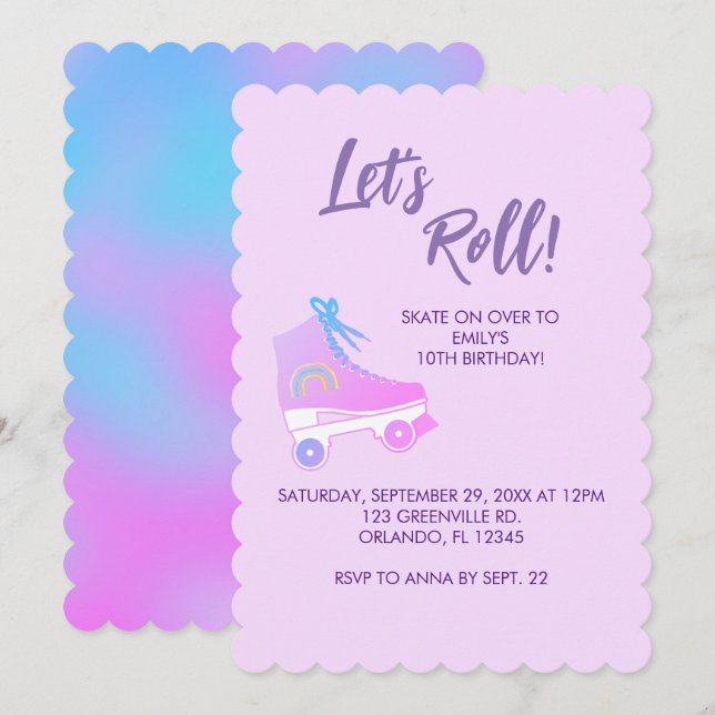 Invitation Roll rose 90s Girl Roller Rink Anniversaire (Devant / Derrière)