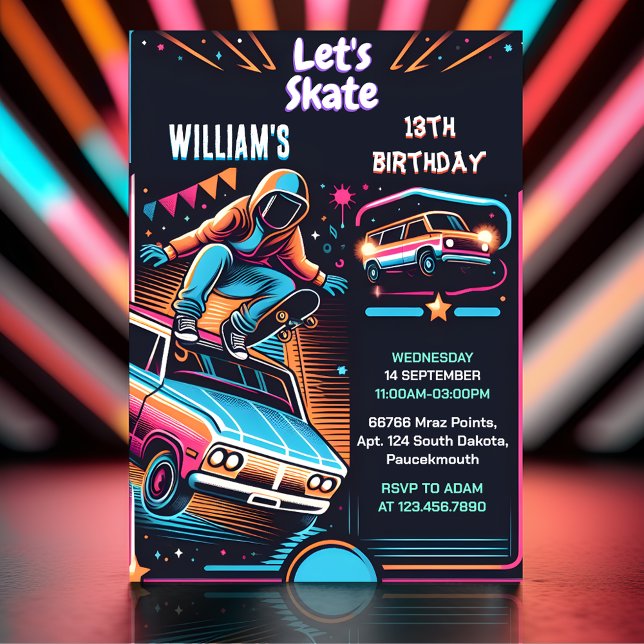 Invitation Roll Scooter Jump Zone Skateboard 13e anniversaire (Créateur téléchargé)