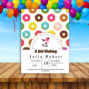 Invitation Roller Patinage beignets de dessert Anniversaire j