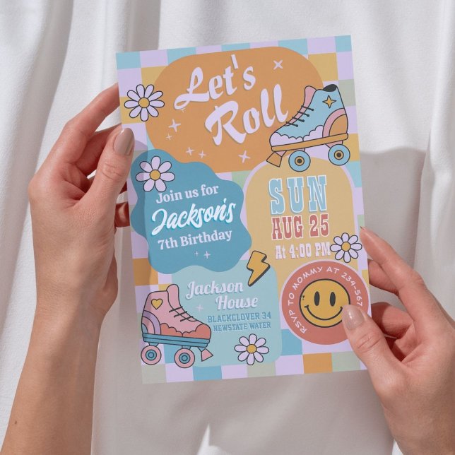 Invitation Roller Skate Birthday Party - Retro Groovy Boy (Roller Skate Birthday Party - Retro Groovy Boy Invitation )