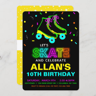 Invitation Roller Skate Glow Neon Anniversaire Fête Invitatio