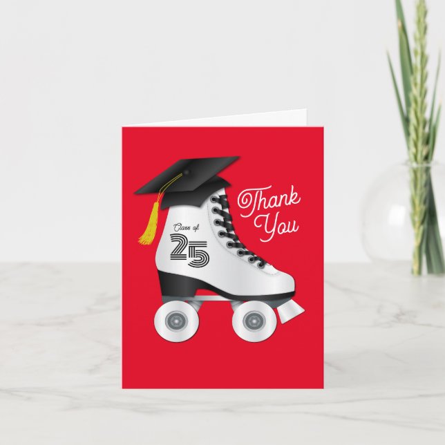 Invitation Roller Skate Graduation Party Merci Rouge (Devant)