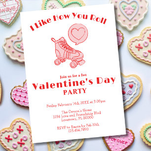 Invitation Roller Skate Heart Cute Valentine's Day Party