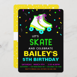 Invitation Roller Skate Neon fête d'anniversaire