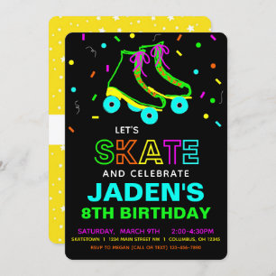 Invitation Roller Skate Neon fête d'anniversaire