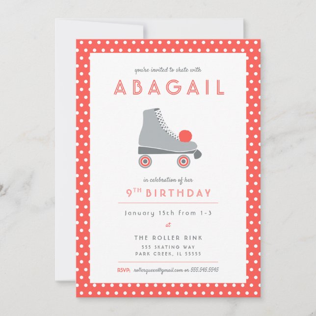 Invitation Roller Skate Party - Coral (Devant)