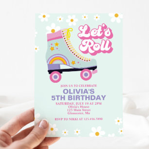 Invitation Roller skate Retro Daisy Anniversaire