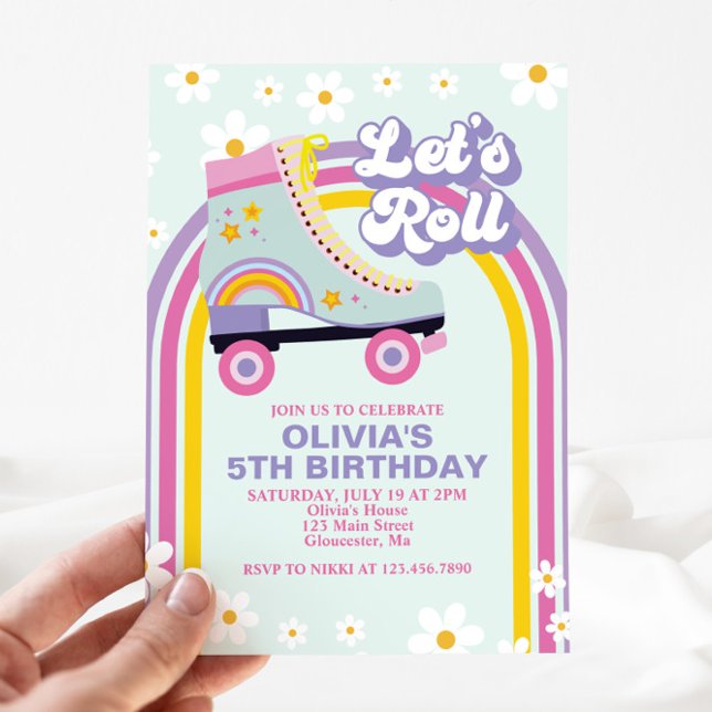 Invitation Roller skate Retro Rainbow Birthday Inv (Créateur téléchargé)