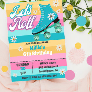 Invitation Roller skate Retro Rainbow fête d'anniversaire