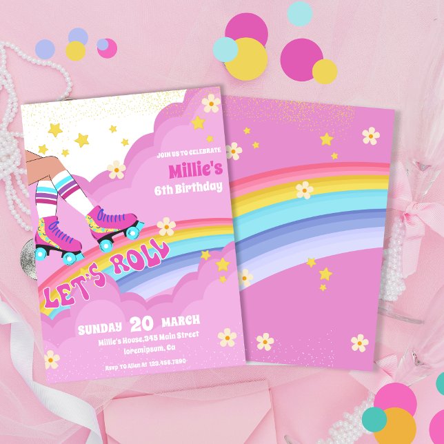 Invitation Roller skate Retro Rainbow fête d'anniversaire (Créateur téléchargé)