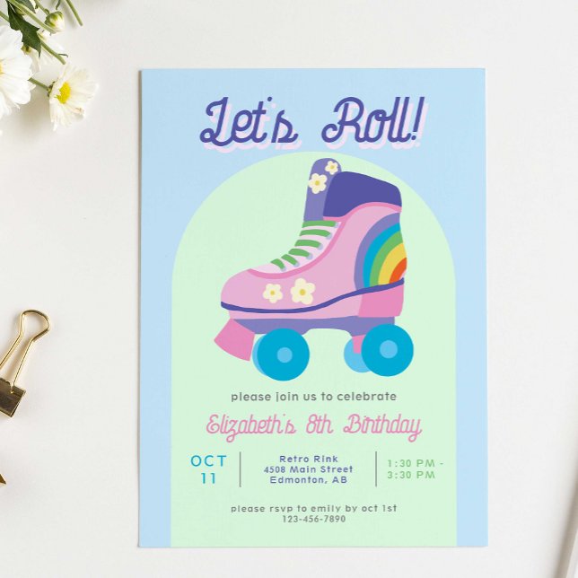 Invitation Roller Skate Retro Skating Girls Anniversaire (Créateur téléchargé)