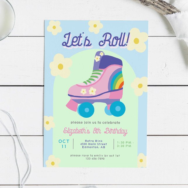 Invitation Roller Skate Retro Skating Girls Anniversaire (Créateur téléchargé)