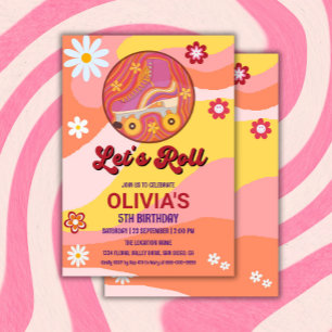 Invitation Roller Skate Super Retro Fille fête d'anniversaire
