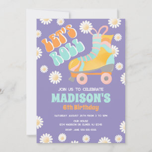 Invitation Roller Skate Thème Groovy 70 Retro Anniversaire