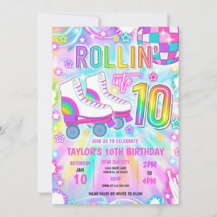 Invitation Roller Skating Neon Glow 10e fête d'anniversaire
