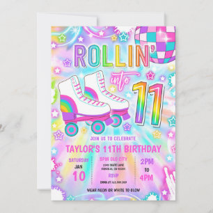 Invitation Roller Skating Neon Glow 11e fête d'anniversaire