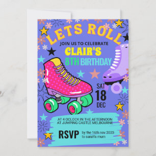 Invitation Roller Ski Arc-en-ciel Neon Filles Anniversaire