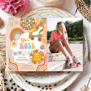 Invitation Roller super Skate Retro les années 70 Rainbow Ann