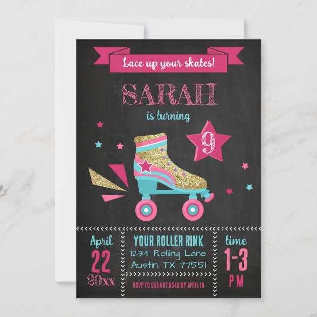 Invitation Rollerskate Party Roller Skates Anniversaire (Devant)