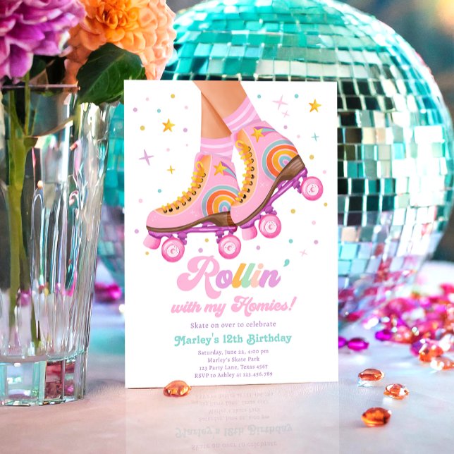 Invitation Rollin avec mes Homies Roller Skate Girl Anniversa (Créateur téléchargé)